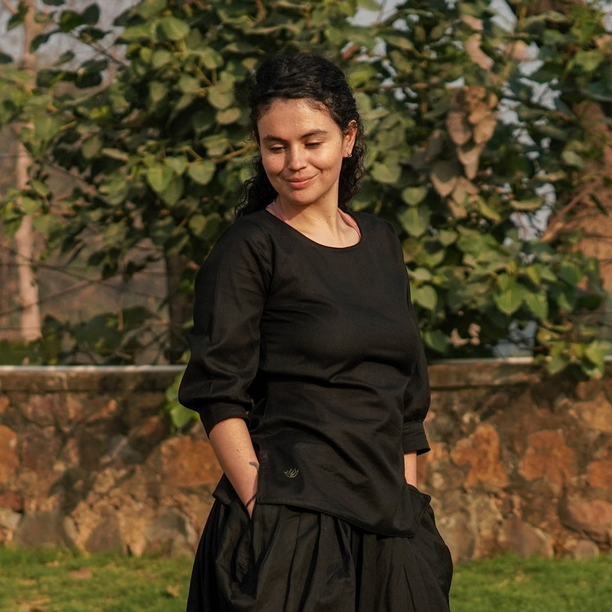 Buddhi Top - Women's Cotton Yoga Top - Black — view 6