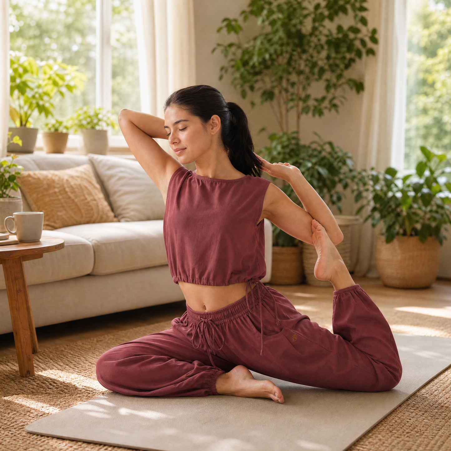 Soma Yoga Pants 100% Cotton Baggy Fit pants with Half Elasticised Waist for comfort - Rose Pink