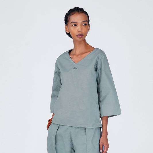 Surya Top - Women's Cotton Yoga Top - Grey