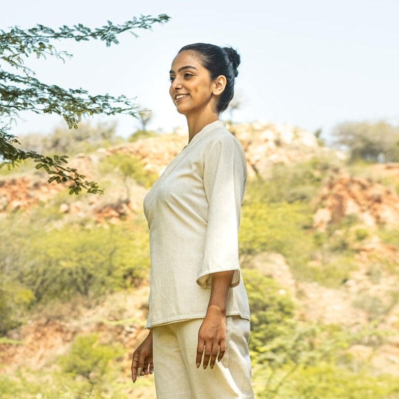 Dharma Top - Women's Cotton Yoga Top - Unbleached — view 5
