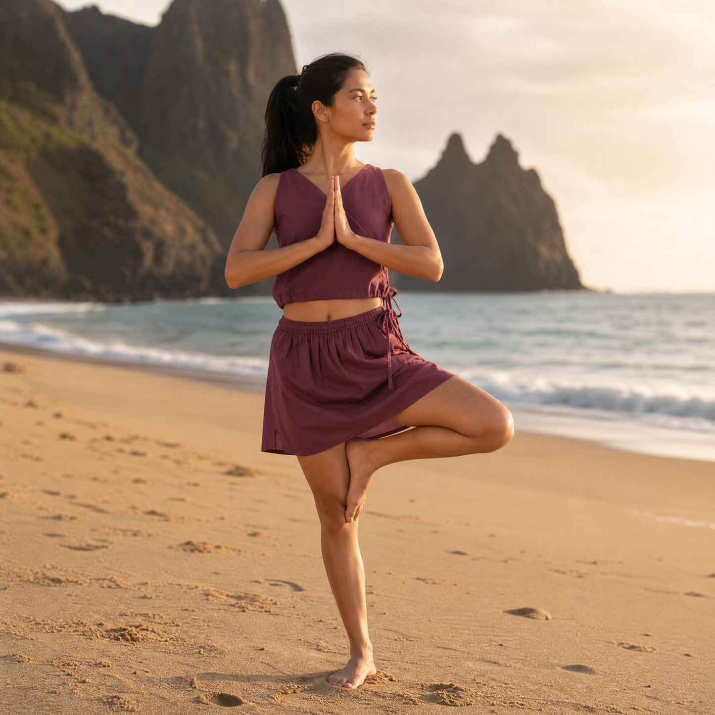 Isha Yoga Pants (Skort) in rose pink 100% Cotton skort with half elasticed waistband.