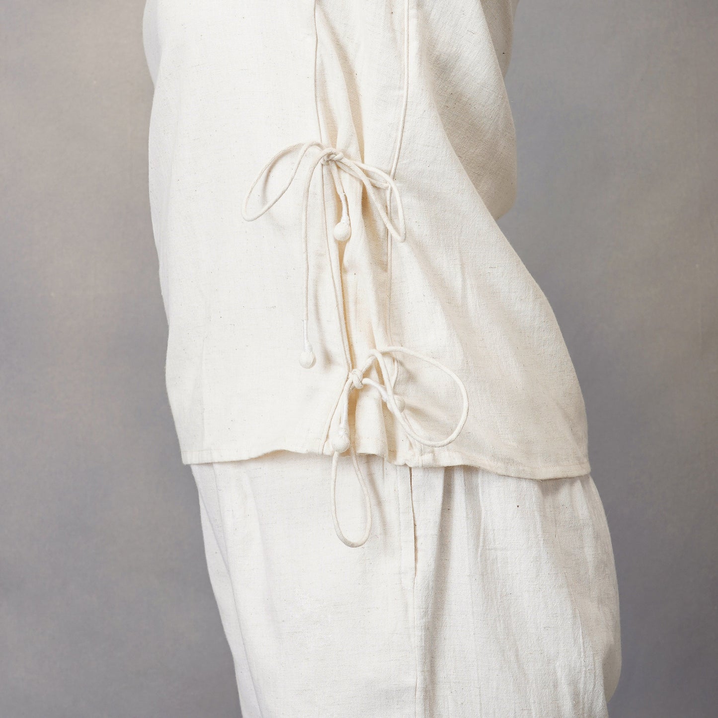 Side Tie pure Cotton White Yoga Top |Akiso