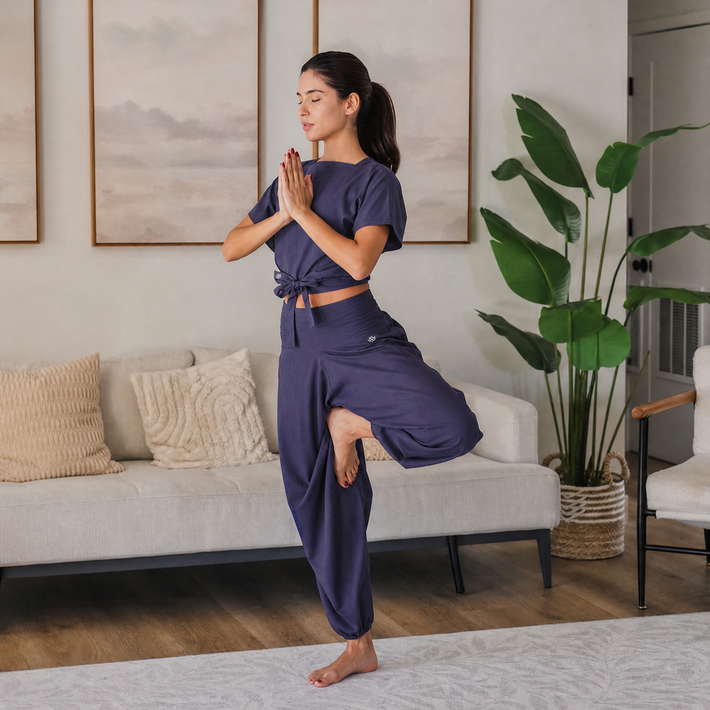 Women 100% Cotton Zero Waste Cotton Yoga Pants -Shwet - Celtic Blue
