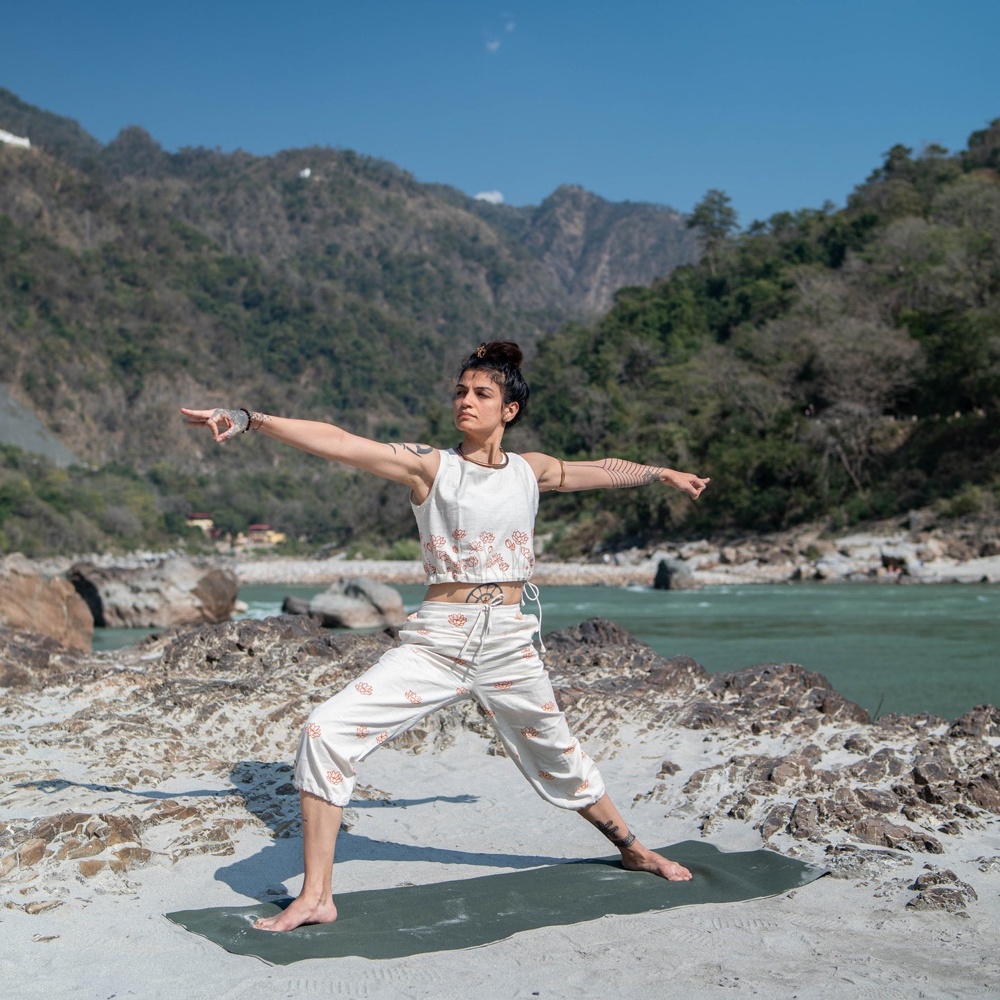 Ananda Top - Women's Cotton Yoga Top - Hand Block Printed