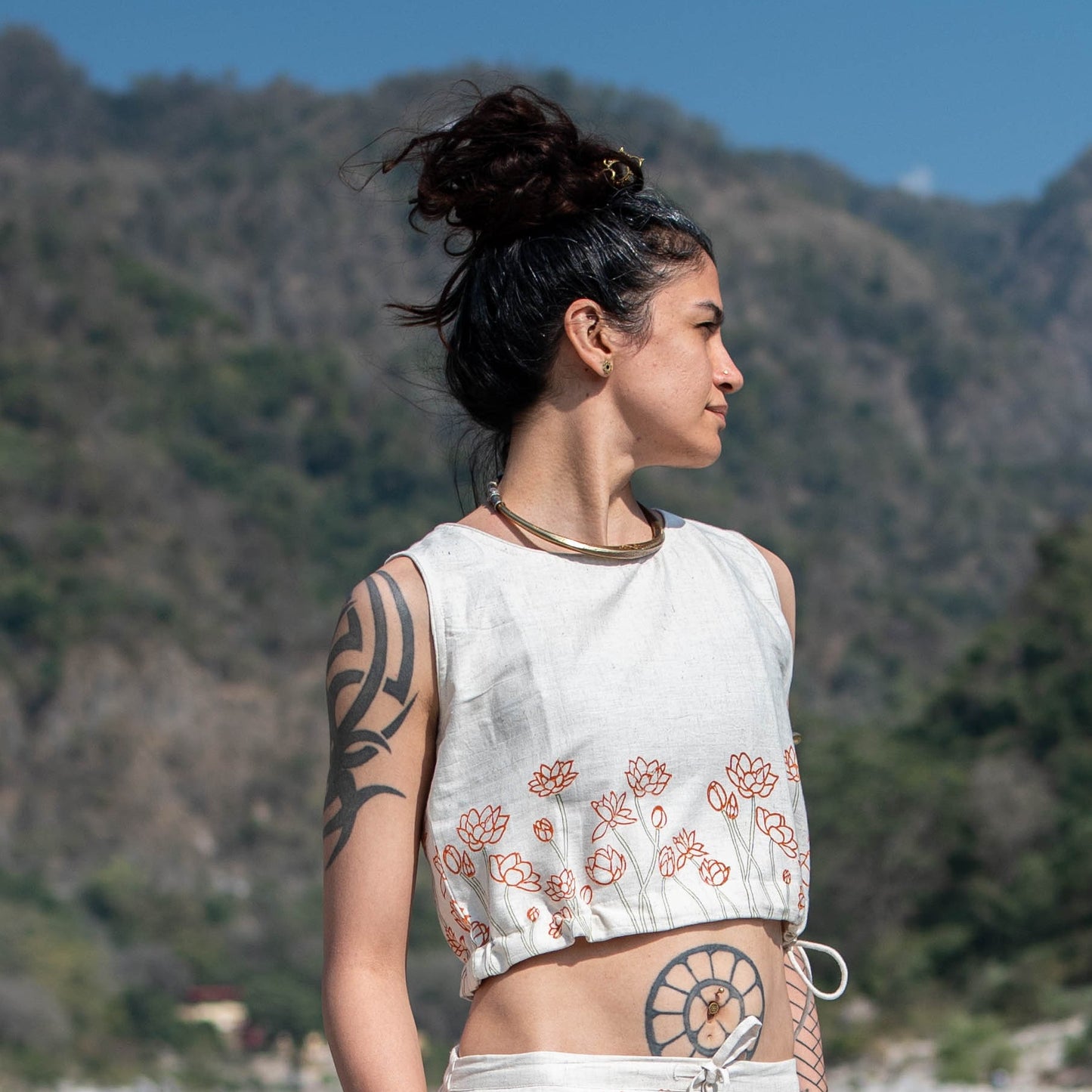 Ananda Top - Women's Cotton Yoga Top - Hand Block Printed