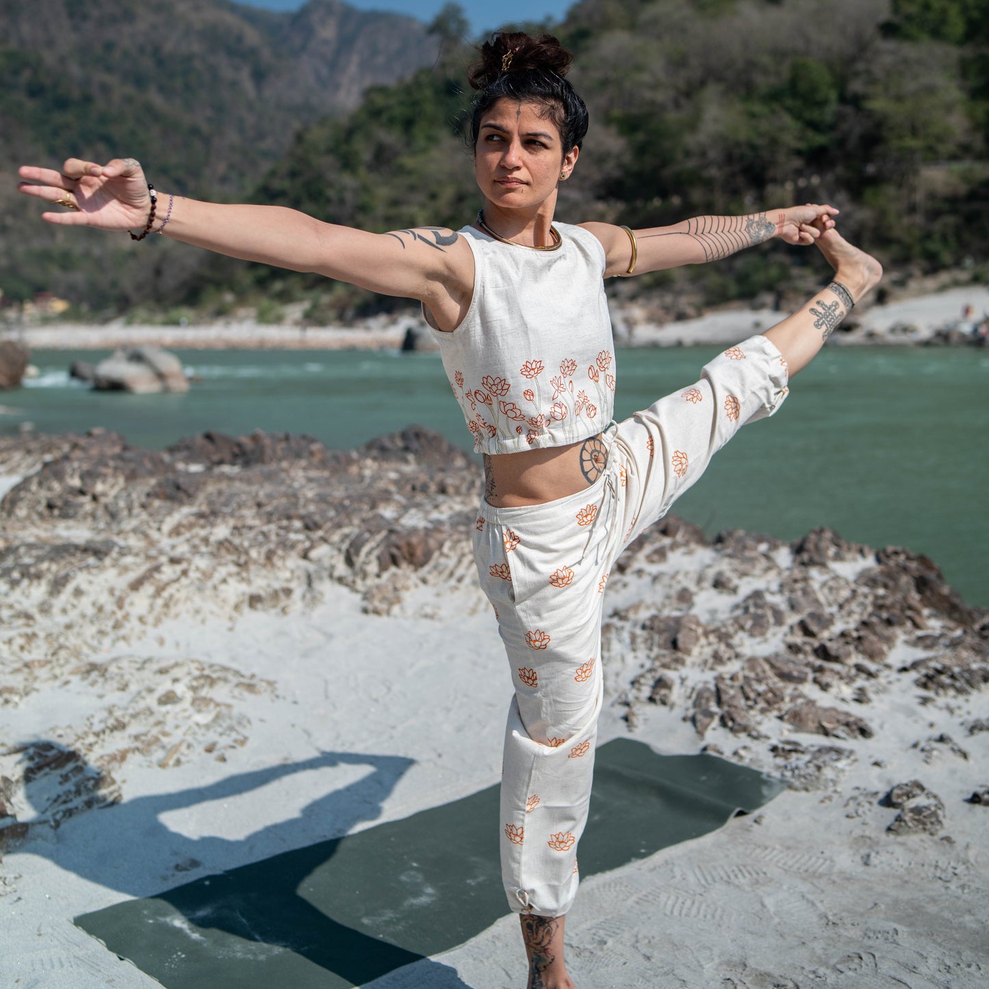 Ananda Pant - Women's Cotton Yoga Pants - Hand Block Printed