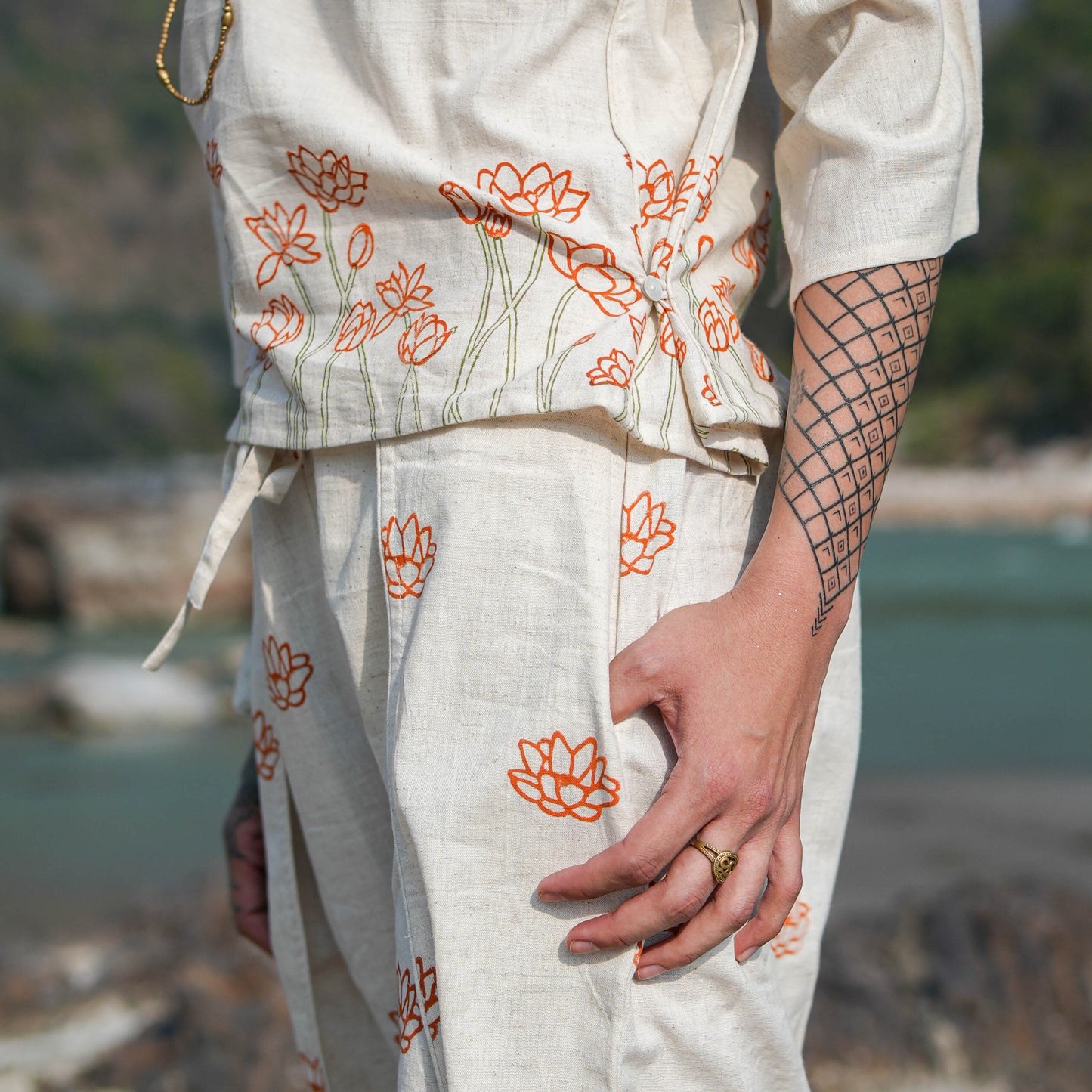 Surya Pant - Women's Cotton Yoga Pants - Hand Block Printed