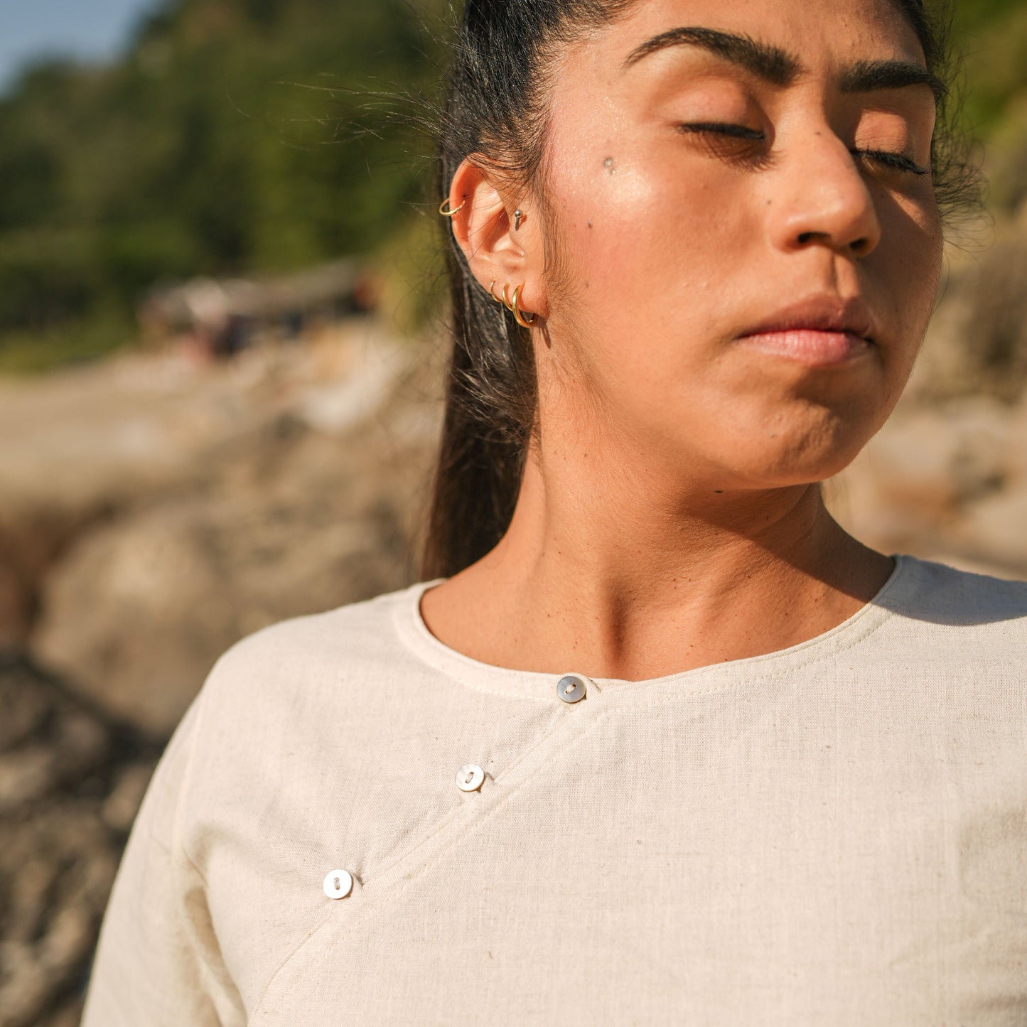 Tara Top - Women's Cotton Yoga Top - Unbleached