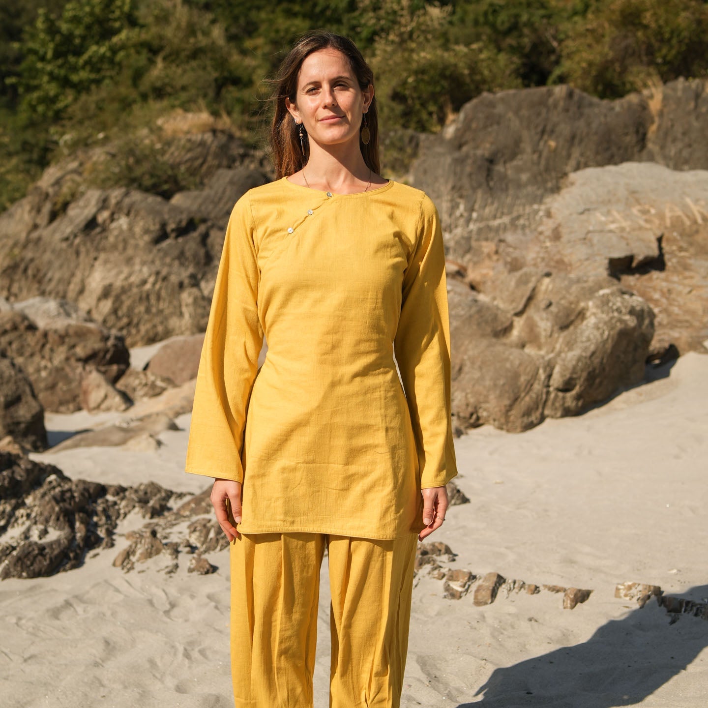 Tara Top - Women's Cotton Yoga Top - Yellow