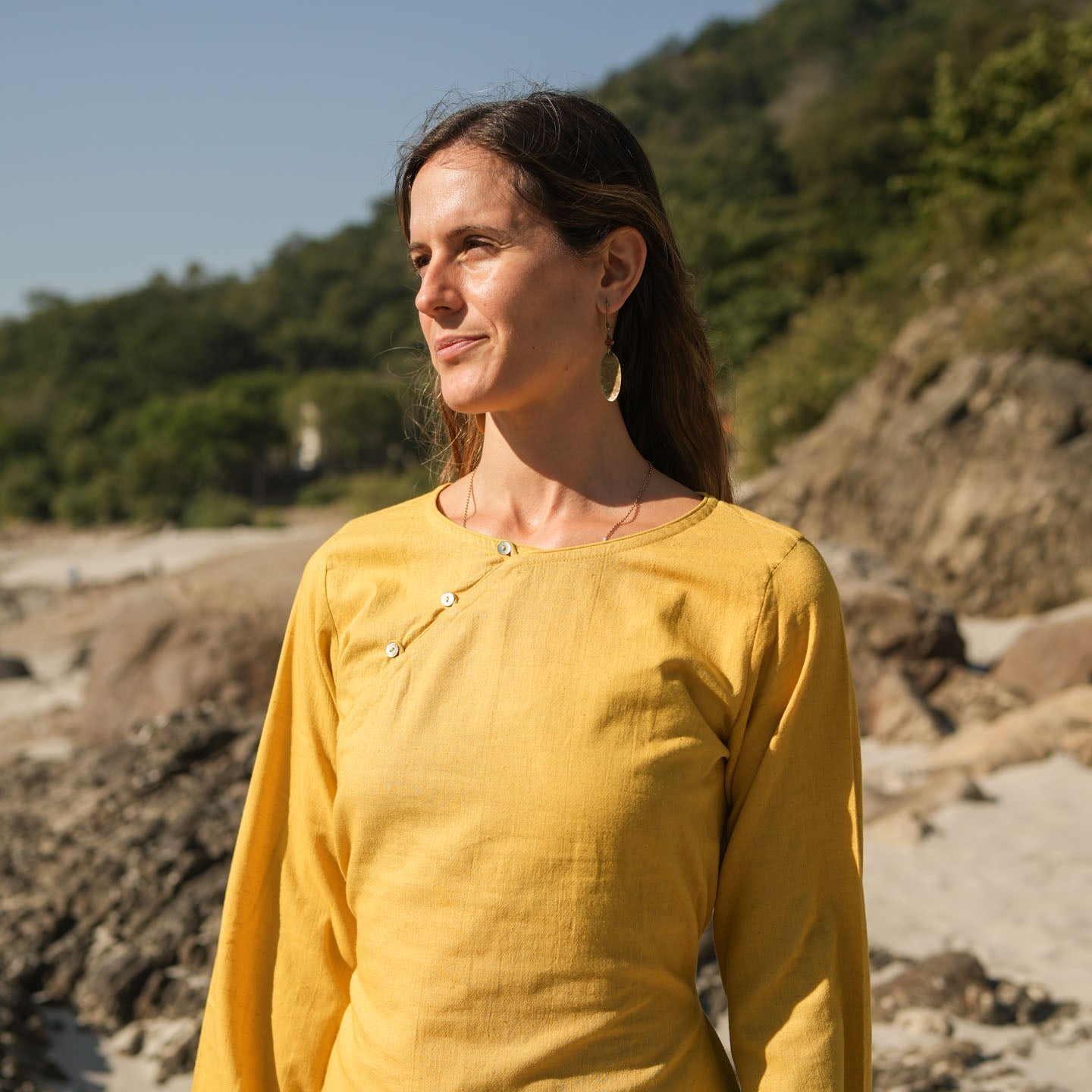 Tara Top - Women's Cotton Yoga Top - Yellow