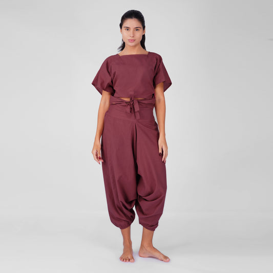 Women 100% Cotton Zero Waste Cotton Yoga Harem Pants and Yoga Top Set - In Rose Pink