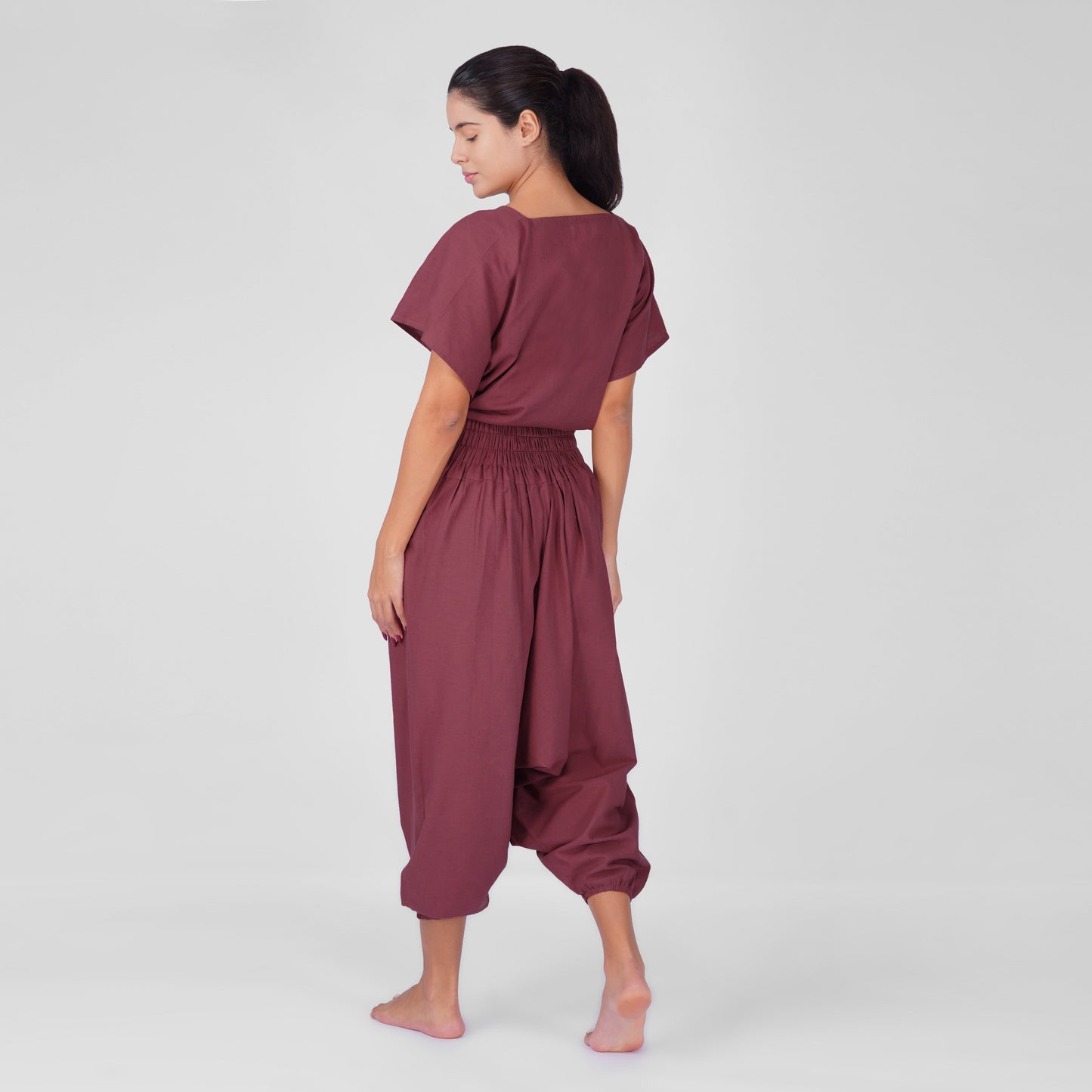 Women 100% Cotton Zero Waste Cotton Yoga Harem Pants and Yoga Top Set - In Rose Pink