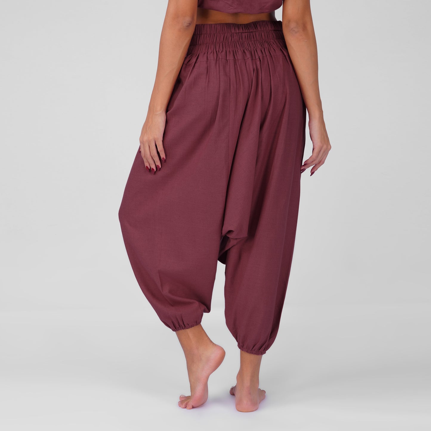 Women 100% Cotton Zero Waste Cotton Yoga Harem Pants and Yoga Top Set - In Rose Pink