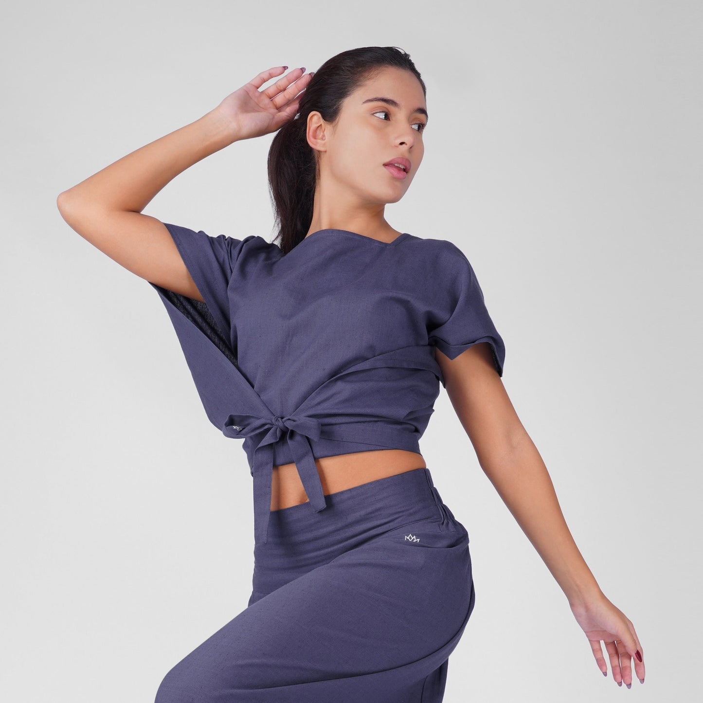 Women 100% Cotton Zero Waste Cotton Yoga Top -Shwet - Celtic Blue