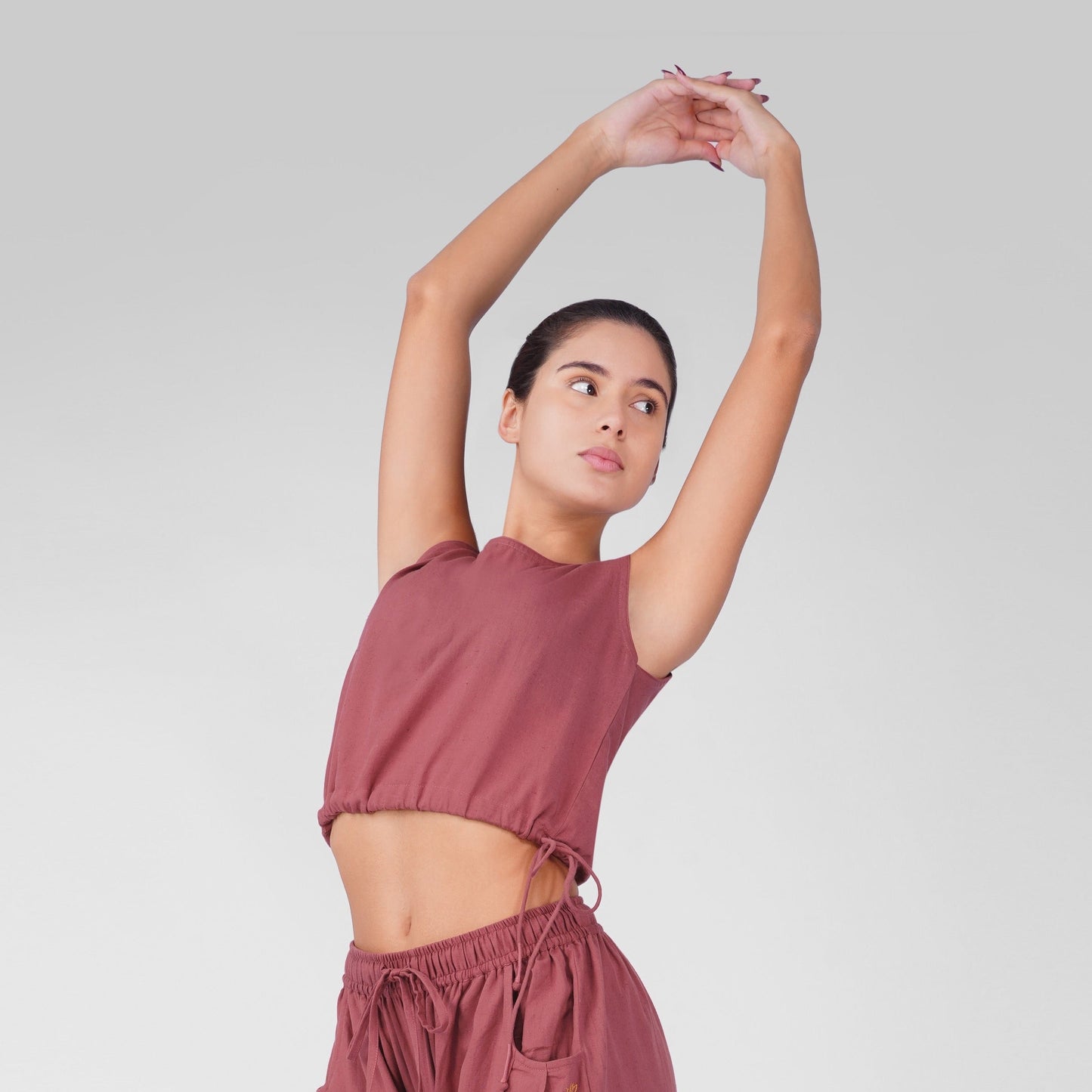 Ananda 100% Cotton Yoga Crop Top with Side Tie for Women - Rose Pink