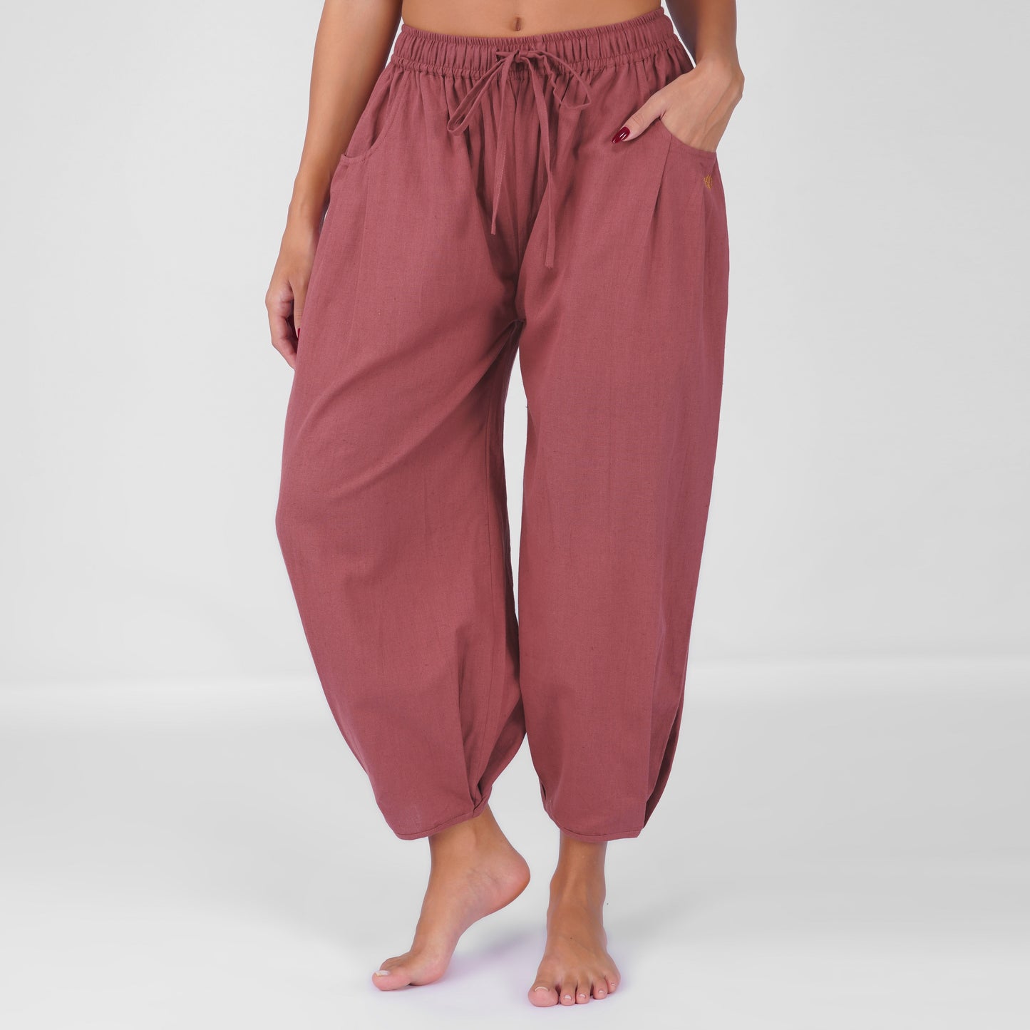 Sukha Yoga Set of 2 (Top & Pants) in 100% Cotton Sleeveless Round Neck Crop Top with Side Tie with baggy fit pants for comfort - Rose Pink