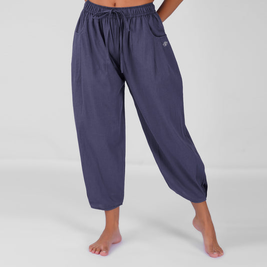 Soma Yoga Pants 100% Cotton Baggy Fit pants with Half Elasticised Waist for comfort - Celtic Blue