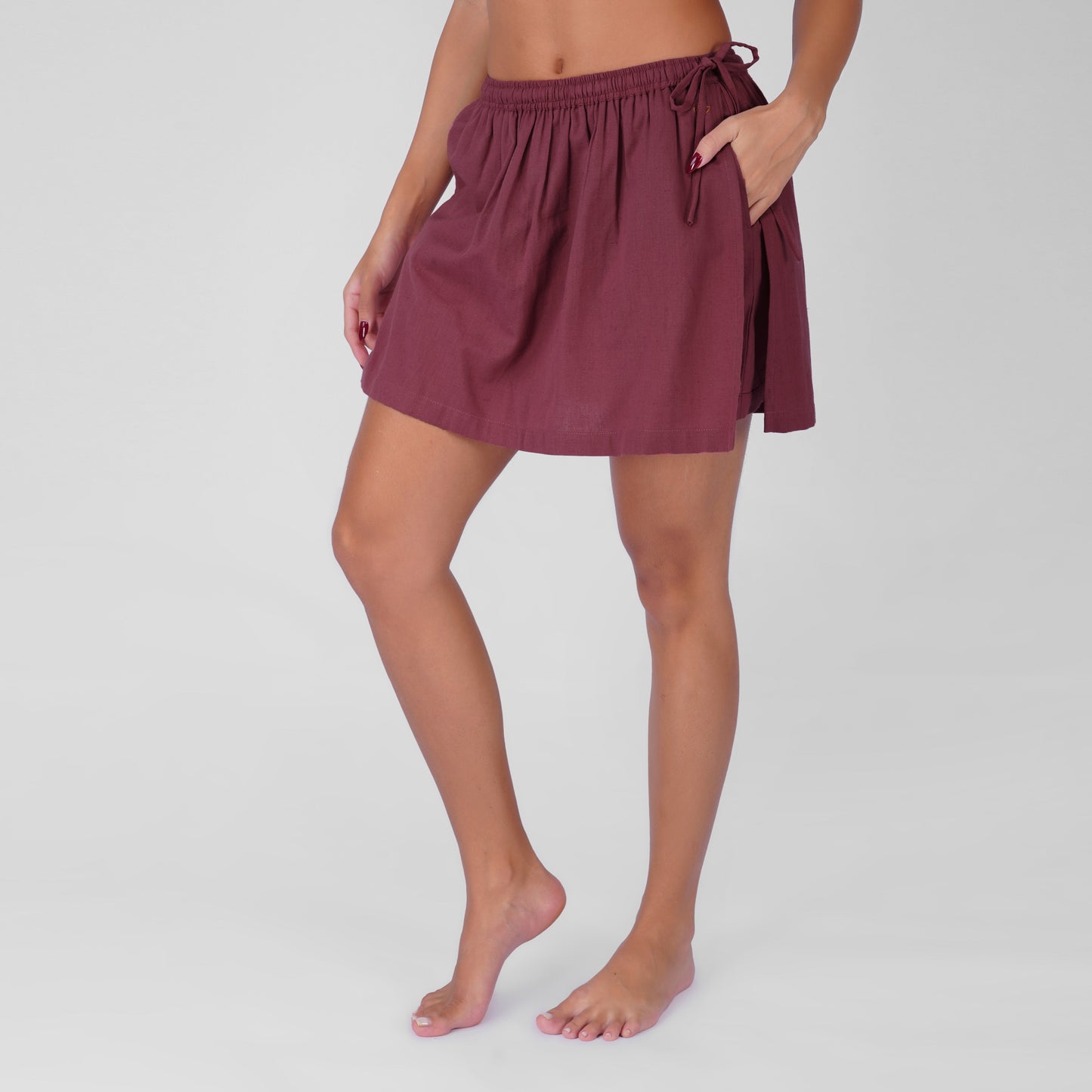 Isha Yoga Pants (Skort) in rose pink 100% Cotton skort with half elasticed waistband.