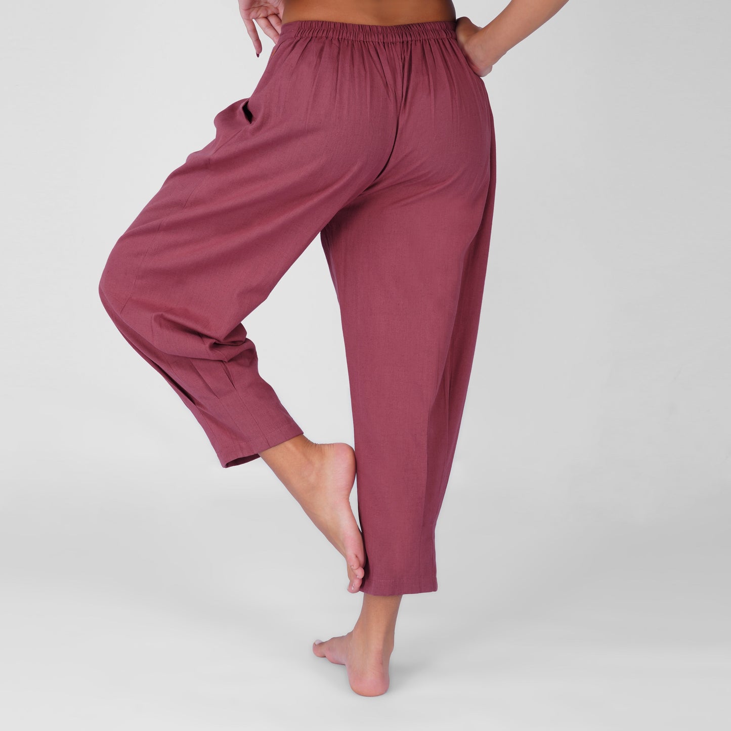 Tara Yoga Pants 100% Cotton Pleated Retro Relaxed Fit pants with Half Elasticised Waist for comfort - in Rose Pink