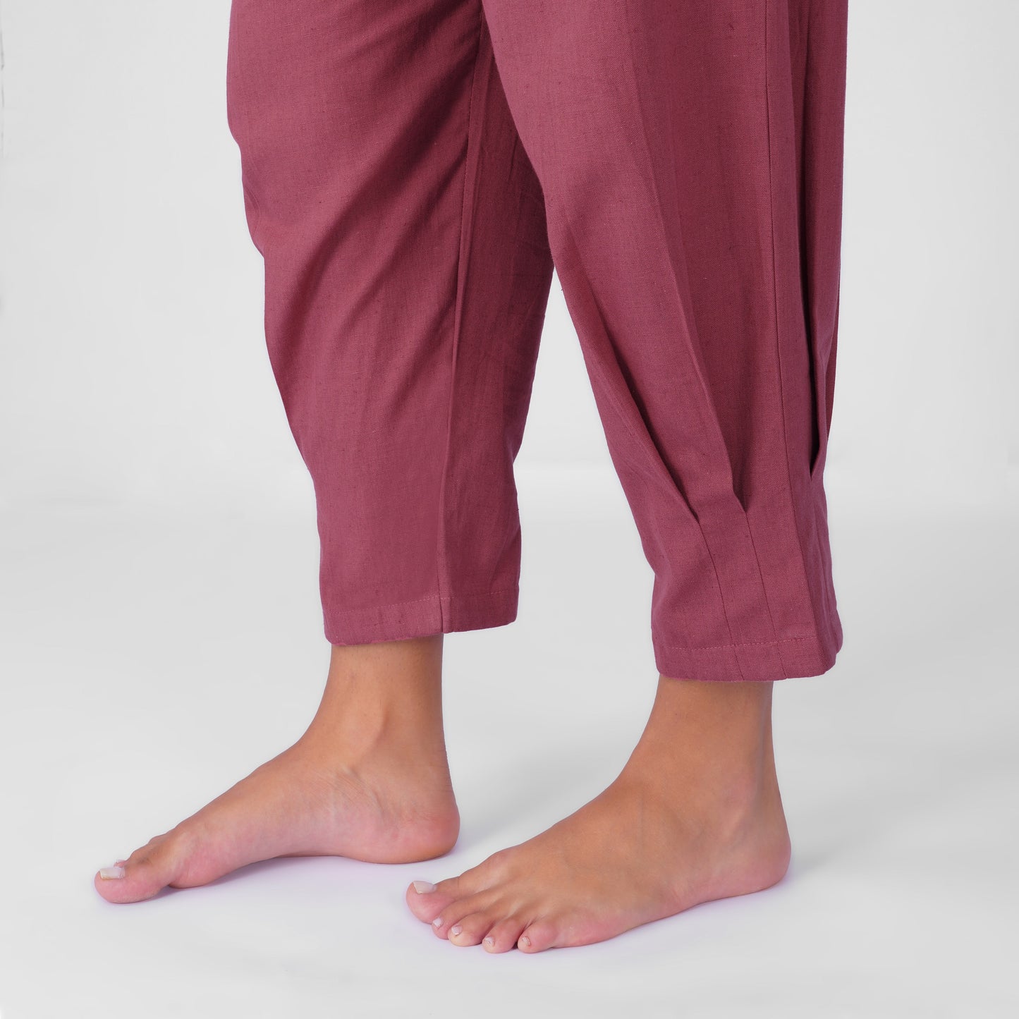 Tara Yoga Pants 100% Cotton Pleated Retro Relaxed Fit pants with Half Elasticised Waist for comfort - in Rose Pink