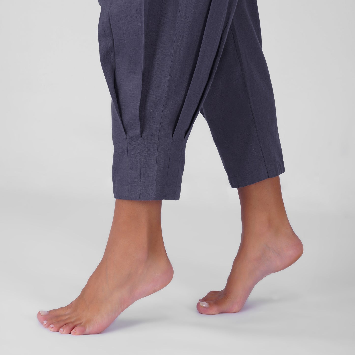 Tara Yoga Pants 100% Cotton Pleated Retro Relaxed Fit pants with Half Elasticised Waist for comfort - in Celtic Blue