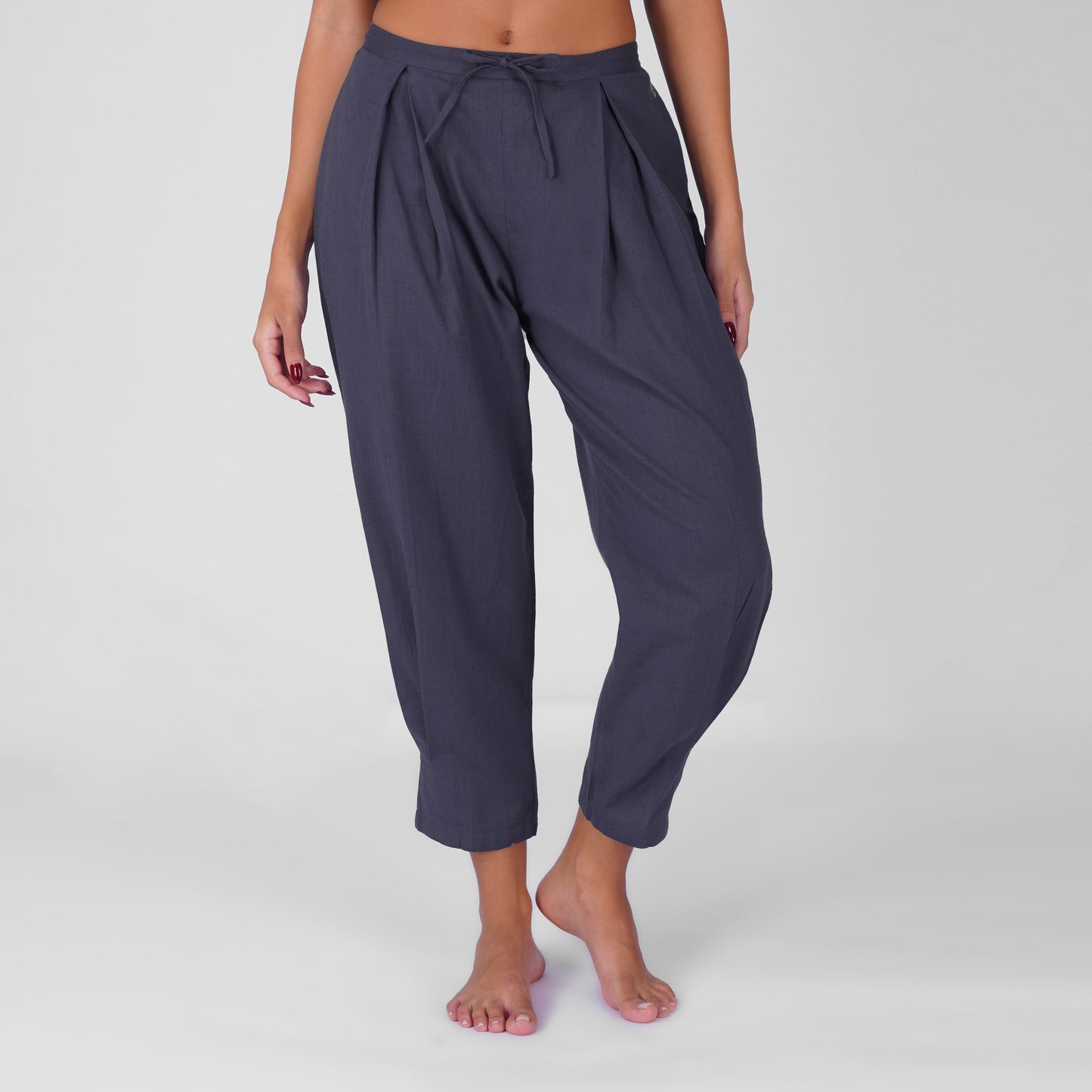 Tara Yoga Pants 100% Cotton Pleated Retro Relaxed Fit pants with Half Elasticised Waist for comfort - in Celtic Blue