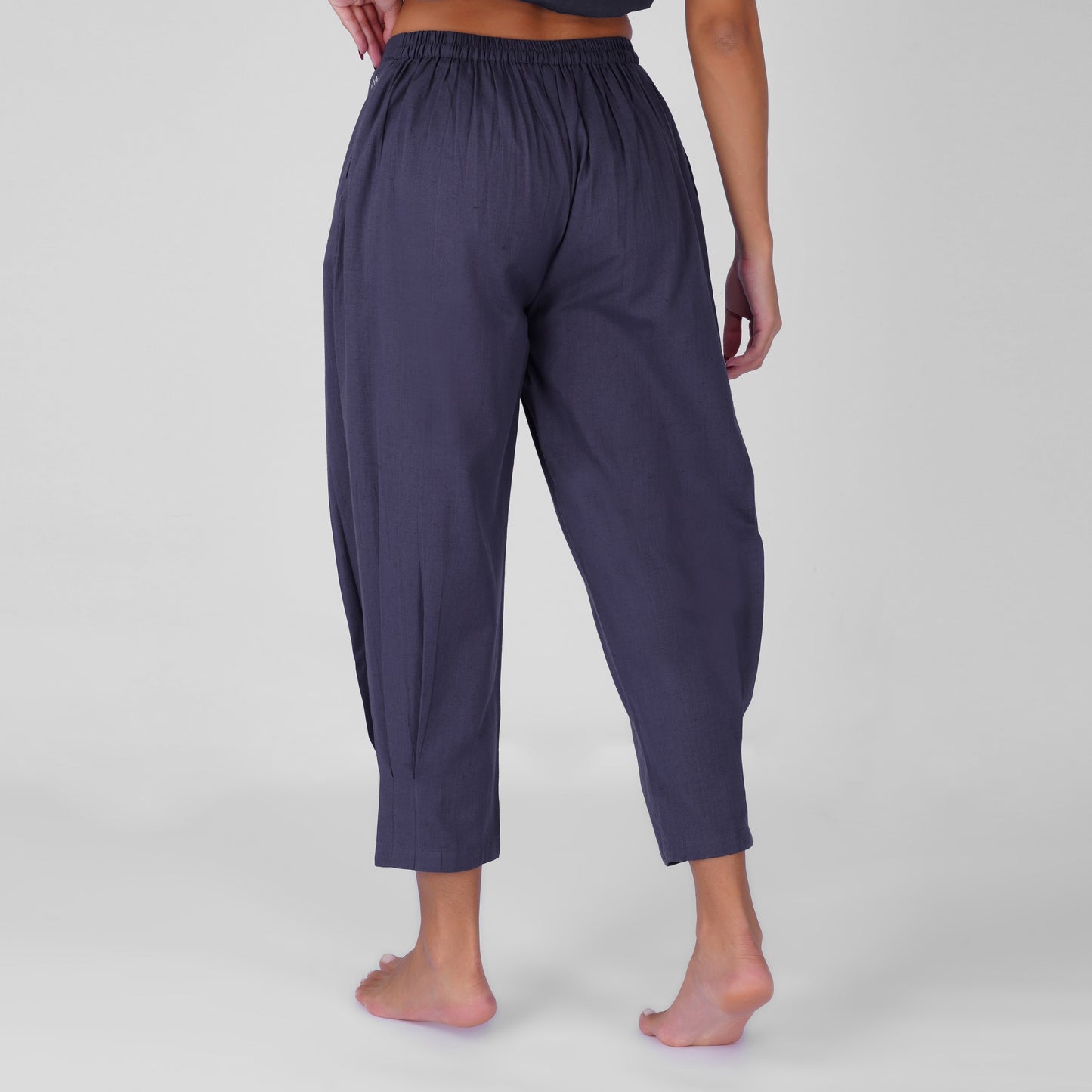 Sama Yoga Set of 2 (Top & Pants) 100% Cotton Sleeveless V Neck Short Top with Side Tie and mid waist pants Elasticised back tapered fit with box pleats- In Celtic Blue