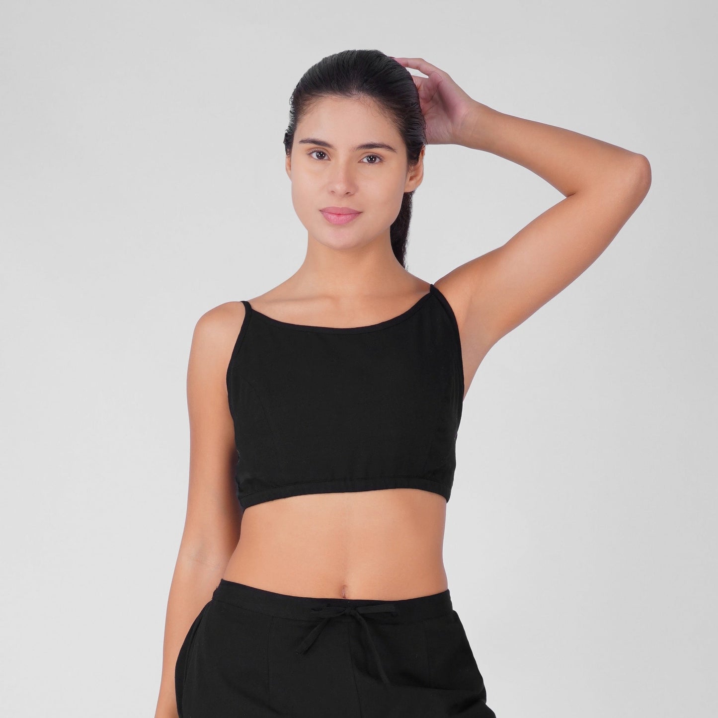 Prana Yoga Top 100% Cotton Bralette Top Elasticised Back for Comfortable Fit - Black