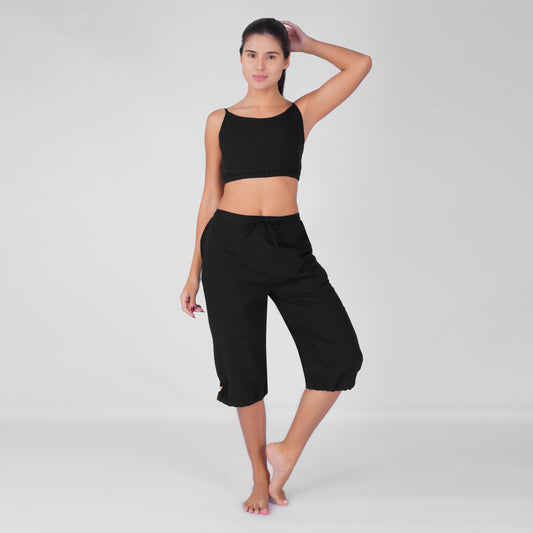 Women 100% Cotton Yoga Pants and Yoga Top - Prana Set - Black