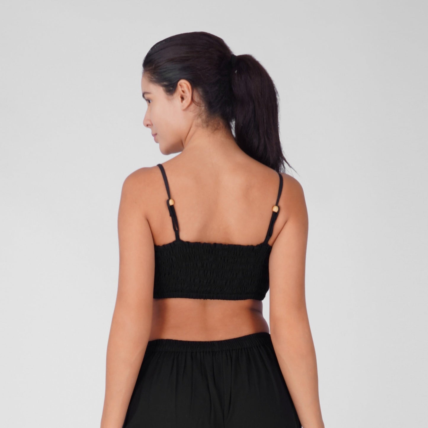 Prana Yoga Top 100% Cotton Bralette Top Elasticised Back for Comfortable Fit - Black