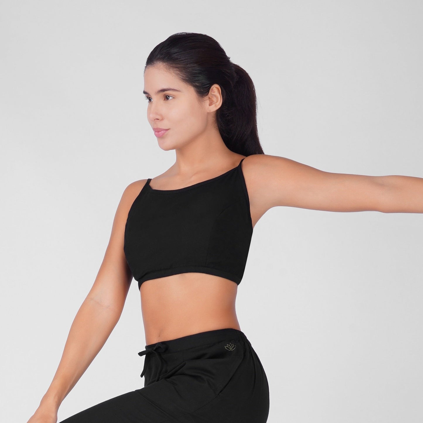 Prana Yoga Top 100% Cotton Bralette Top Elasticised Back for Comfortable Fit - Black