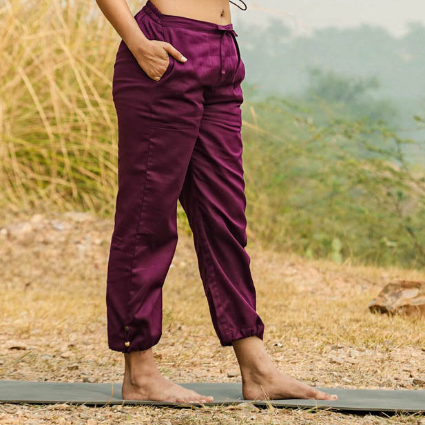 Women Cotton Yoga Pants Purple - |AKISO