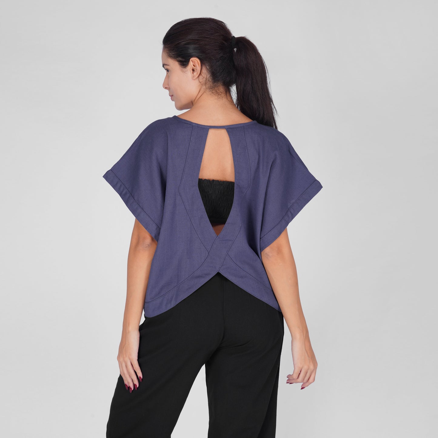 Saral Yoga Top 100% Cotton Sleeveless Top in Celtic Blue with open back for cover up