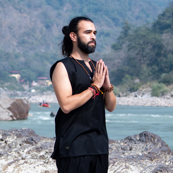 Men Cotton Yoga Top Black |AKISO