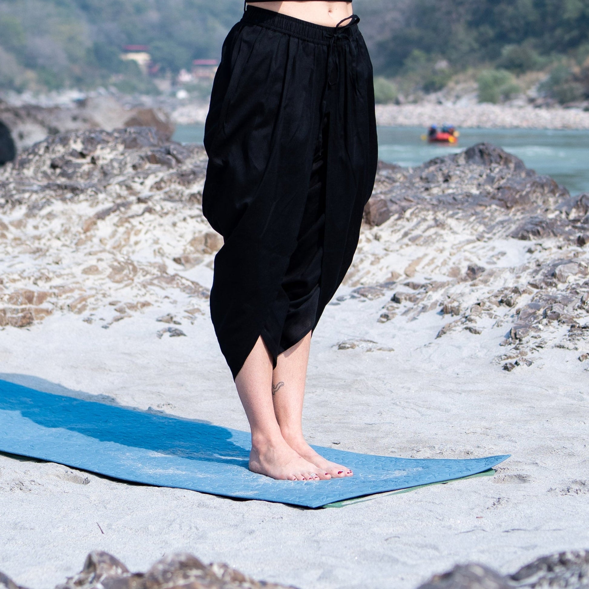 Women Cotton Yoga Pants Black -Akasha |AKISO