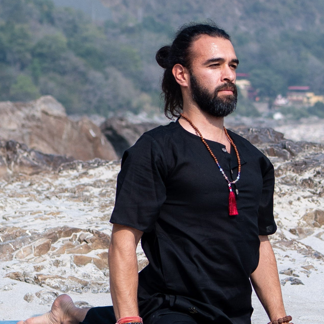 Men Cotton Yoga Top Black |AKISO