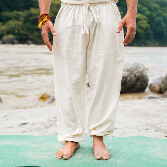 Men Cotton Yoga Pants White -Prithvi |AKISO