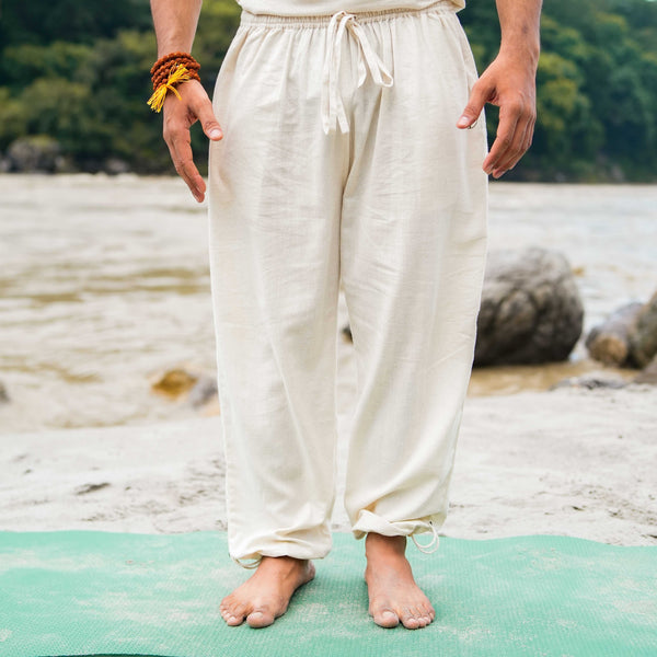 Men Cotton Yoga Pants White -Prithvi |AKISO