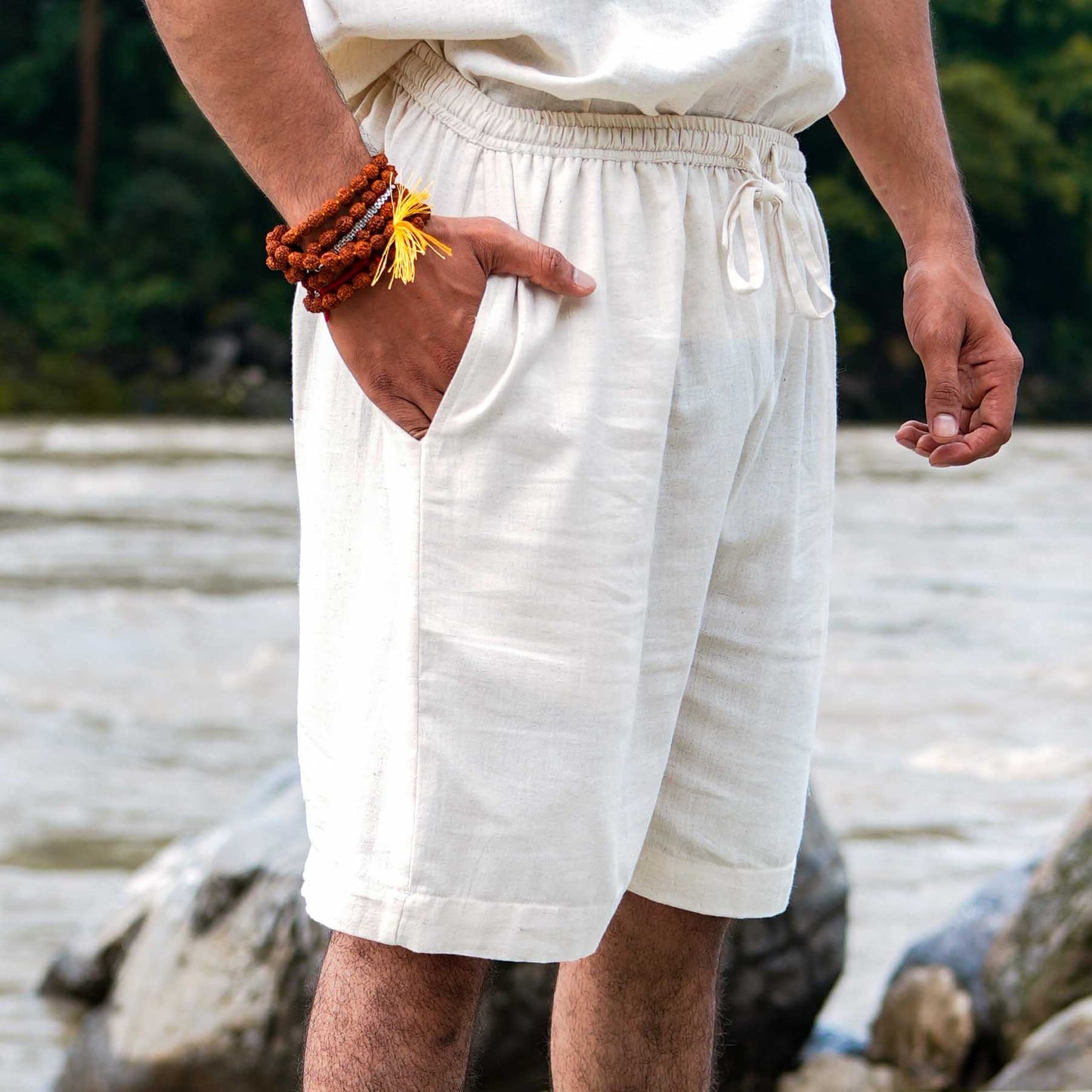 Vayu shorts - Men's Cotton Yoga shorts - Unbleached