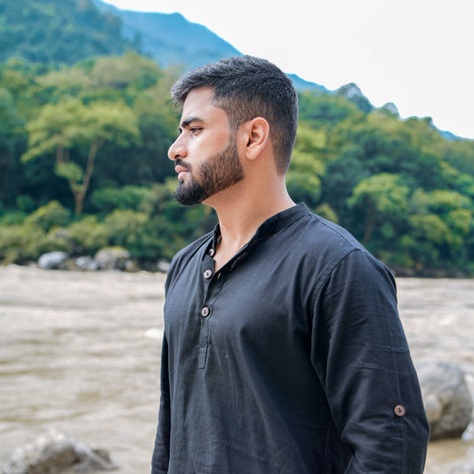 Prithvi Top - Men's Cotton Yoga Top - Black