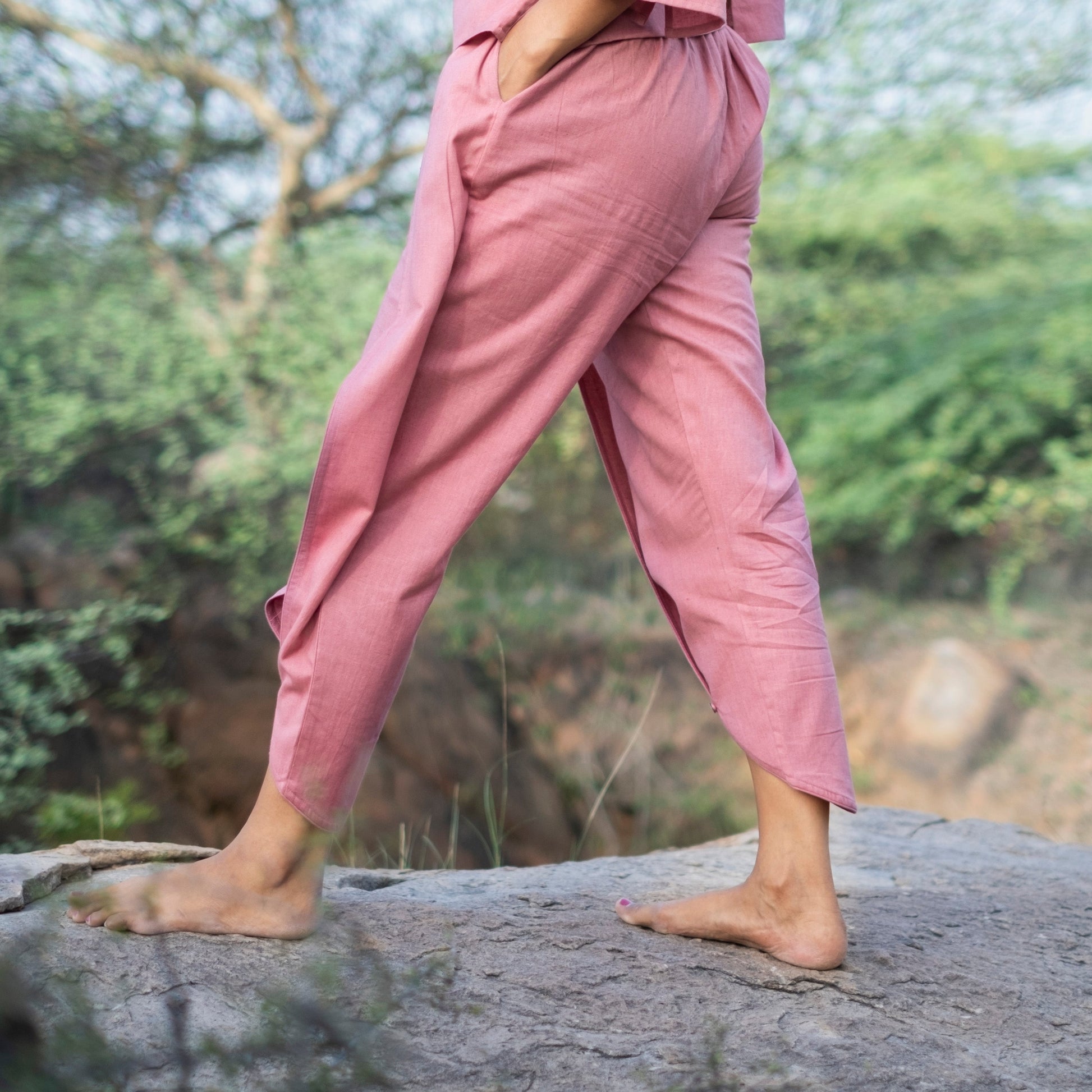 Women Cotton Dhoti Yoga Pants Pink |AKISO