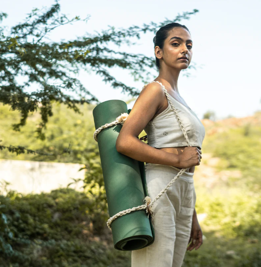 Cotton Yoga Mat Bag, Carrier, Eye Pilow & Hair Band -Meditation Kit -Saadhna