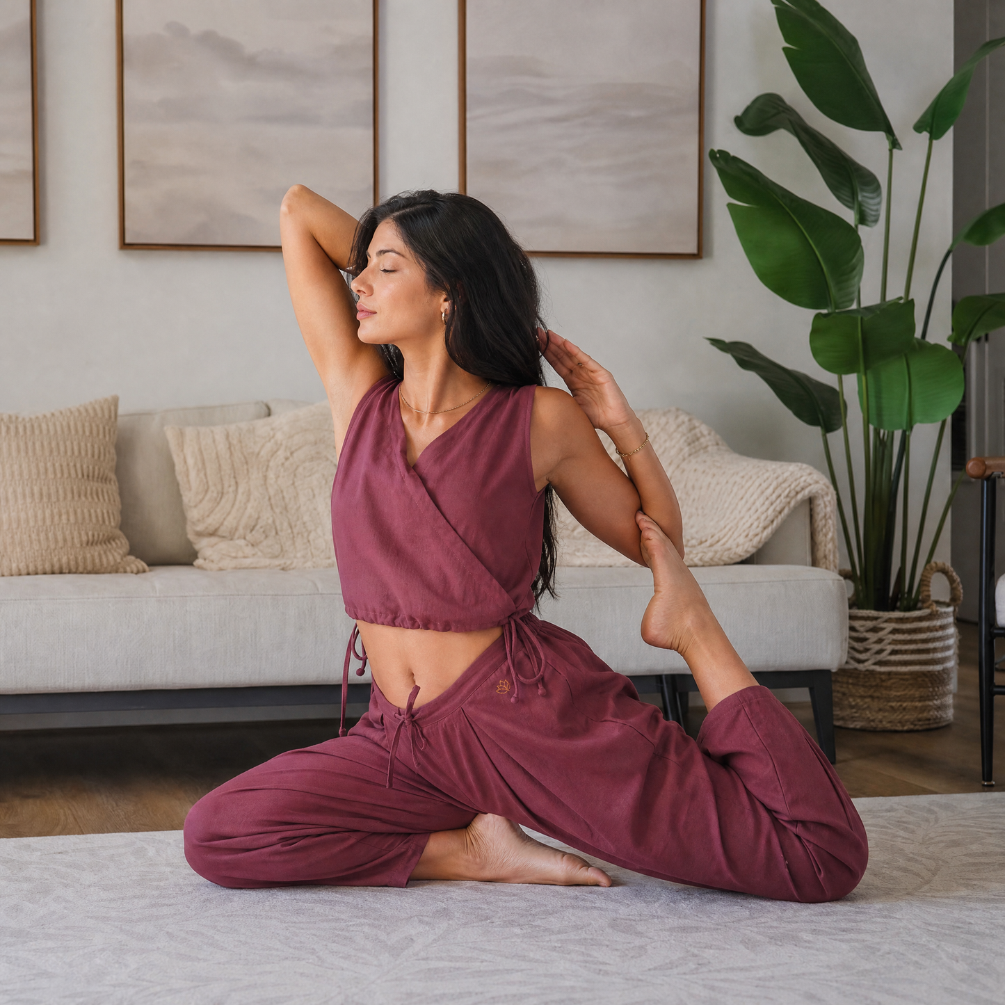 Women 100% Cotton Zero Waste Cotton Yoga Top -Shwet - Rose Pink