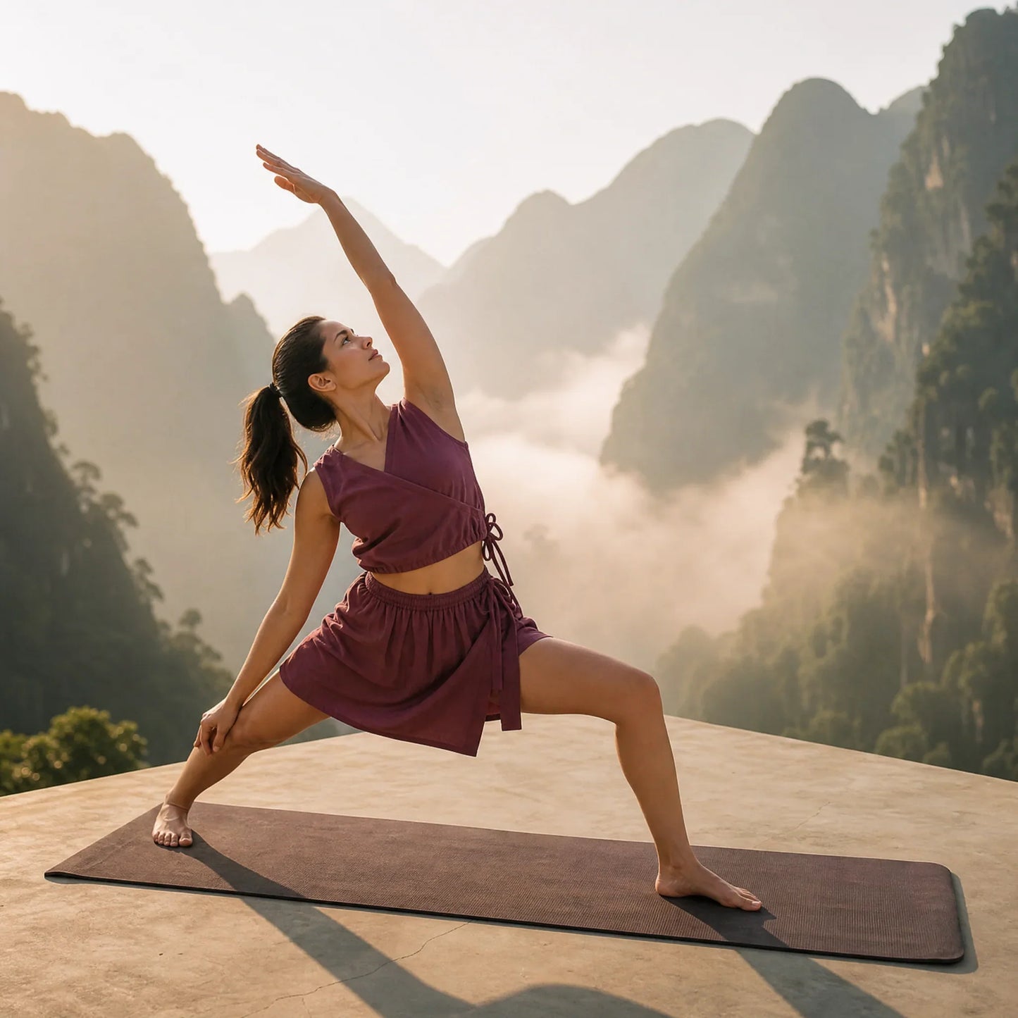 Isha Yoga Pants (Skort) in rose pink 100% Cotton skort with half elasticed waistband.